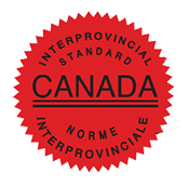 Red circular seal with the words "INTERPROVINCIAL STANDARD CANADA NORME INTERPROVINCIALE" in black text.