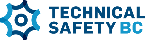Technical Safety BC logo featuring a blue geometric symbol to the left of the words "Technical Safety BC" in bold, blue lettering.